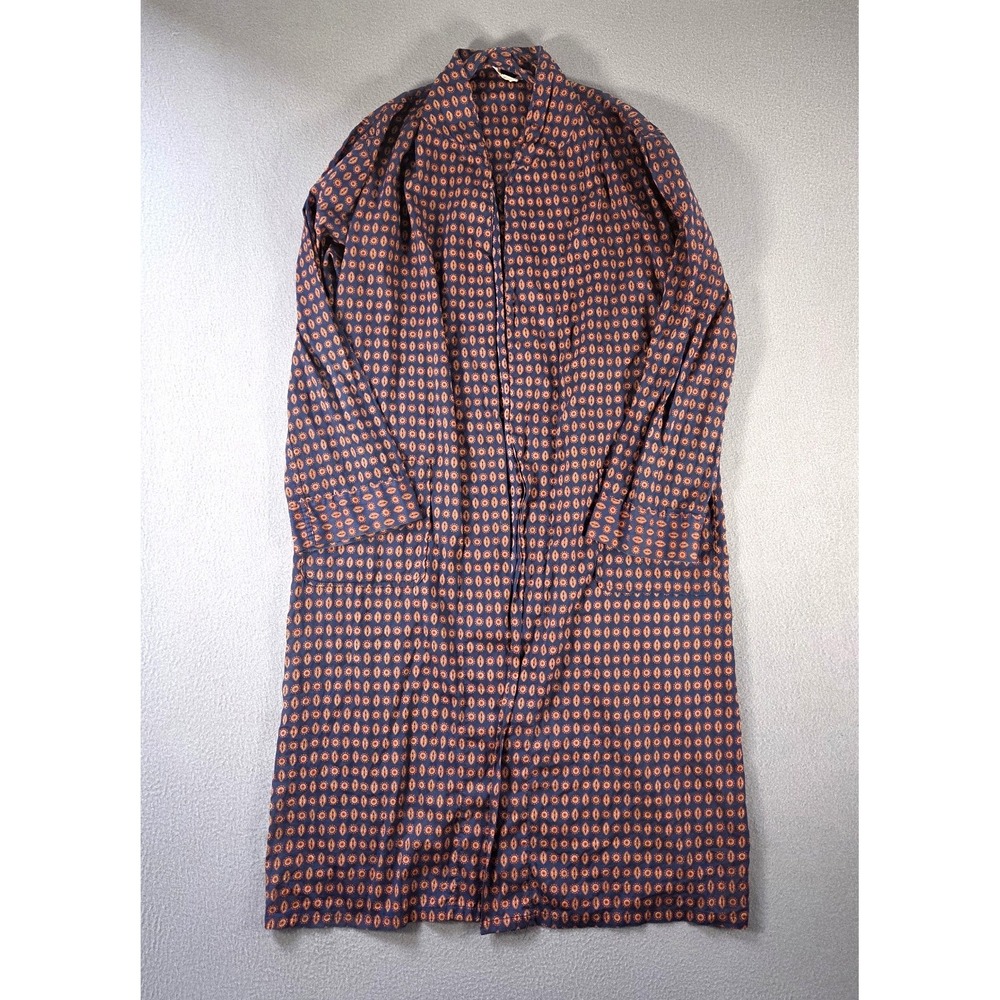 Vintage Sanforzied Robe Mens Medium Navy Medallian Pattern Cotton Smokers Jacket